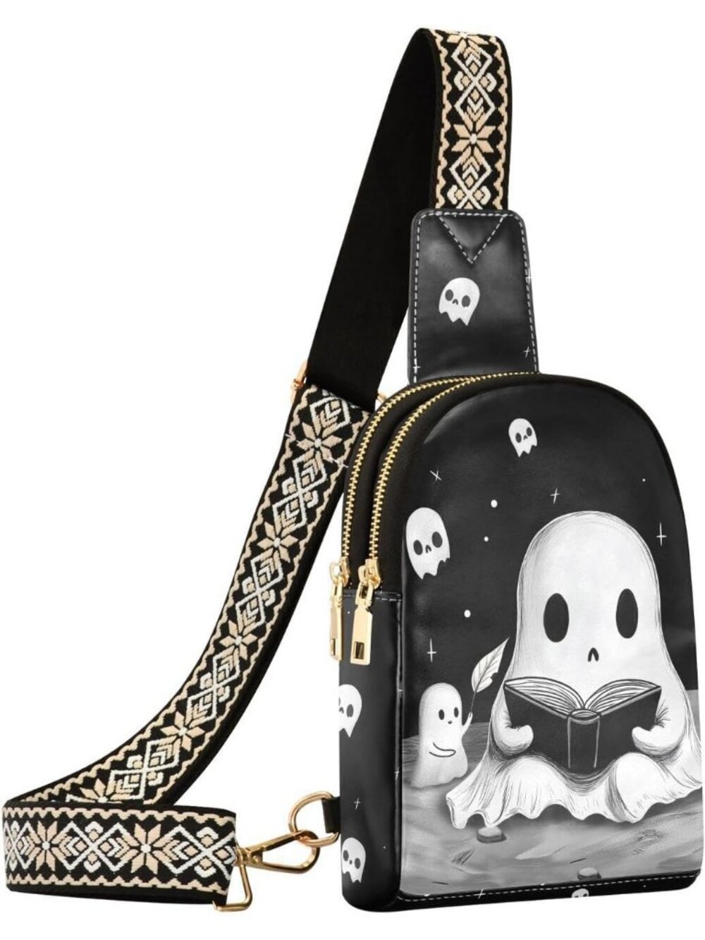 Unisex Ghost Halloween Bat Sling Backpack Travel Hiking Crossbody Bag